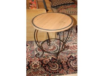 Round Wood Top Iron Base Side End Table