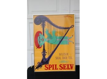 Vintage Framed Spil Selv Danish Music Festival Poster By BJORN WIINBLAD, 1958