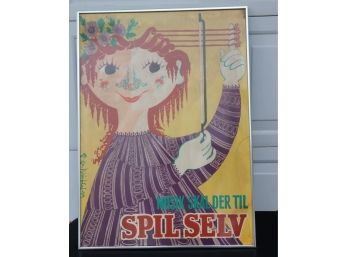 Vintage Framed Spil Selv Danish Music Festival Poster By BJORN WIINBLAD, 1949