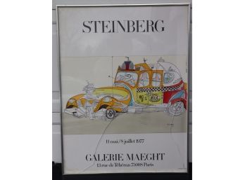 Vintage Framed Original SAUL STEINBERG, 1977 Galerie Maeght TAXI Poster