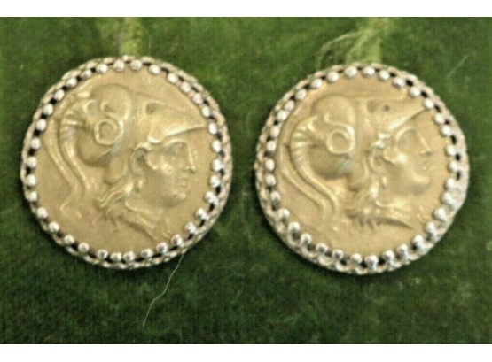 Vintage ALEXANDER THE GREAT STATER COIN 14K WHITE GOLD EARRINGS