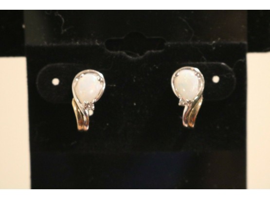 Sterling Silver & 14k Gold Opal Earrings Pierced .925