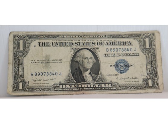 US Currency 1935 G $1 One Dollar Silver Certificate Blue Seal