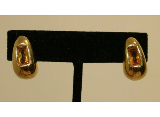 14k Yellow Gold And Amber Pierced Earrings ITALY Signed 4.1g