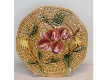 Antique Signed Majolica GS Zell Germany Fruit Plate Basket Weave