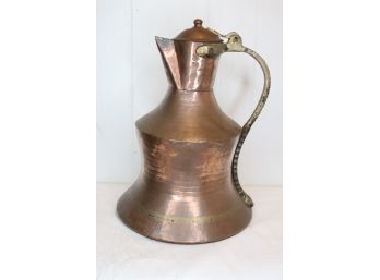 Antique Brass And Copper Coffe Pot Pitcher