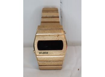 Vintage HELBROS Digital Red LED Wrist Watch Goldtone