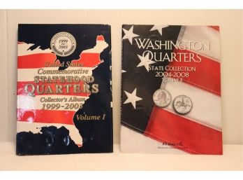 2 Washington Quarters US Statehood Coin Collection Folders With COINS