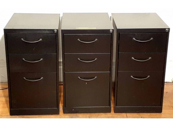 3 Small Black File Cabinets