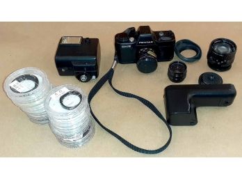 Asahi Pentax Auto 110 Camera Outfit With 3 Lenses, Flash, Motor Drive And Filters.