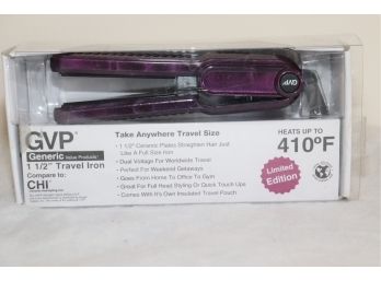 NEW IN BOX GVP Generic 1 1/2' Travel Iron Ceramic Hair Straightener Purple