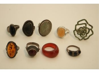 Vintage Costume Jewlery Ring Lot Some Sterling Silver