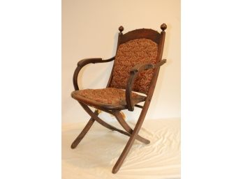 Antique Folding Wood Upholstered Chair  **For RESTORE Or REPAIR**