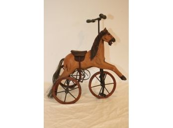 Antique Velocipede Horse French Doll Tricycle Wood Iron Wheel