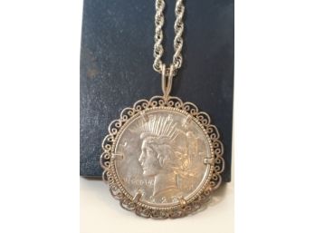 1922 Peace Silver Dollar On 12k GF Rope Necklace