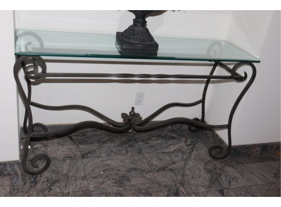 Heavy Glass And Steel Console Table