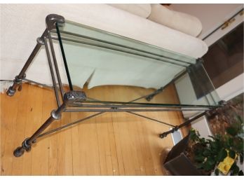 Vintage Heavy Steel Base & Glass Top Console Table