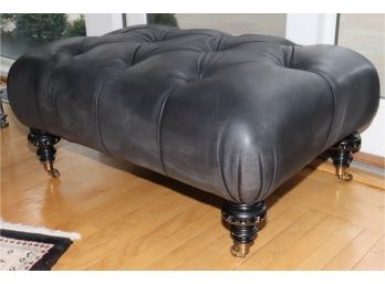 Black Leather Rolling Ottoman From The Newport Collection For Bloomingdales
