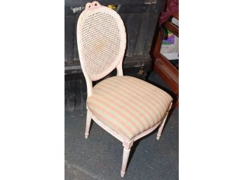 Vintage Shabby Chic Cane Back Carved Chair Striped Upholstered Chair
