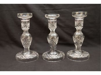 3 Vintage Crystal Glass Candlesticks