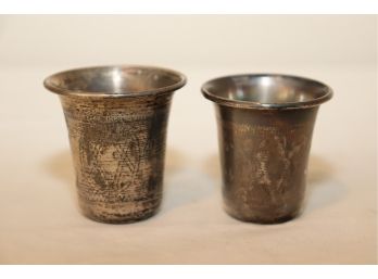 Vintage Pair Of Sterling Silver Kiddish Cups