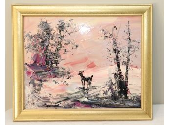 Vintage Morris Katz Framed Oil Painting Of A Deer Signed And Dated 1999