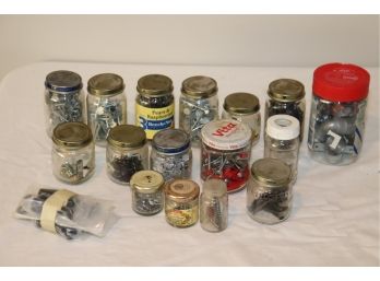 Vintage Glass Jars Hardware Nuts Bolts Screws Nails And More!