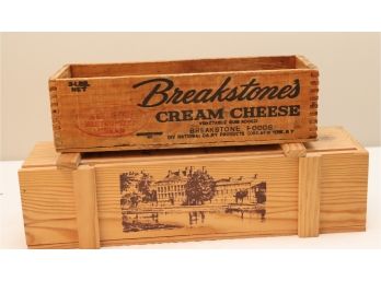 Pair Of Vintage Wooden Boxes Breakstone's Cream Cheese Hine Cognac Wood Box