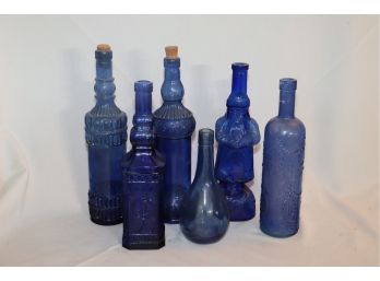 Vintage Cobalt Blue Glass Bottle Lot