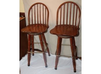 2 Vintage Wooden Swivel Counter Stools