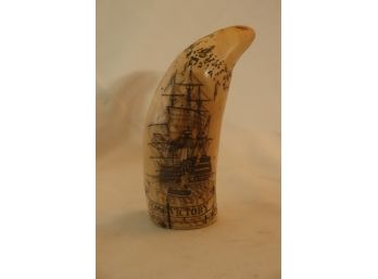Vintage Scrimshaw Sperm Whale Tooth  HMS Victory  Horatio Nelson