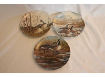 Set Of 3 Dominion China 1986 Canadian Geese Ltd Ed Plate Courtship, Nesting The Family