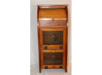 Vintage Bread Storage Cabinet Roll Top Stained Glass Doors