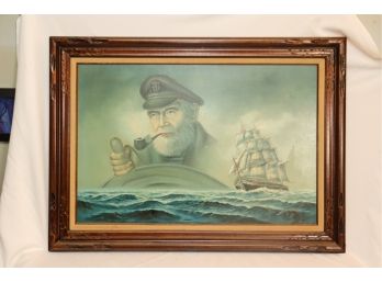 Vintage Framed Sea Capitan And Sailing Ship Painting Signed R.adams 44' X 32'