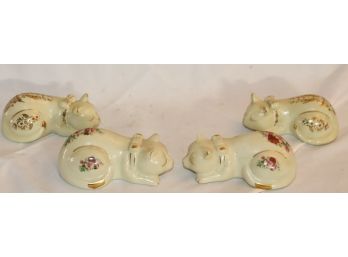 2 Pair Of  Formalities By Baum Bros Porcelain Sleeping Cats With Roses Gold Trim