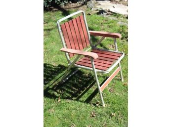 Vintage Red Wood And Aluminum Folding Lawn Chair