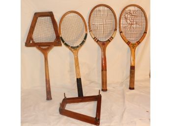Set Of 4 Vintage Wooden Tennis Rackets