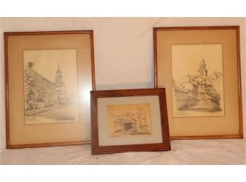 3 Framed Drawings Signed By Peter Raudolf
