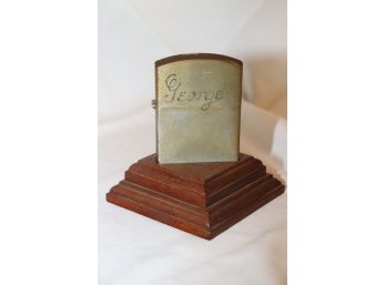 Giant Zippo Style Table Lighter With Wood Base Display Stand