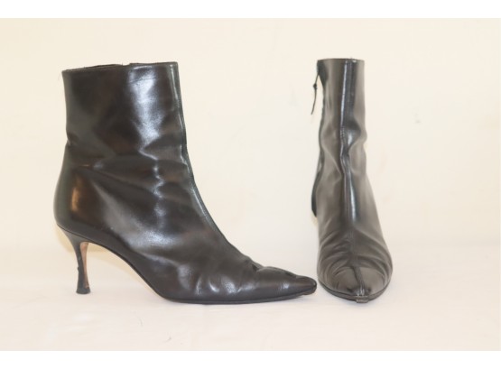 Manolo Blahnick Black Leather High Heel Boots Size 38