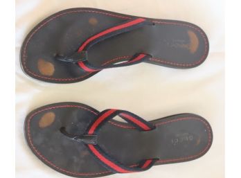 GUCCI Leather Sandals Navy And Red Straps Size 38