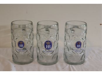 Set Of 3 Hofbrauhaus Glass Beer Mugs
