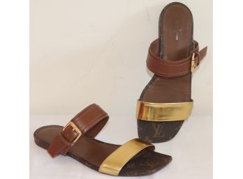 Louis Vuitton LV Leather Sandals Size 38 Made In ITALY