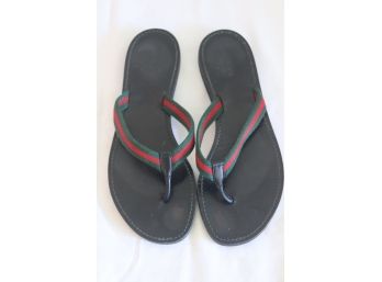 GUCCI Leather Sandals Green And Red Straps Size 38