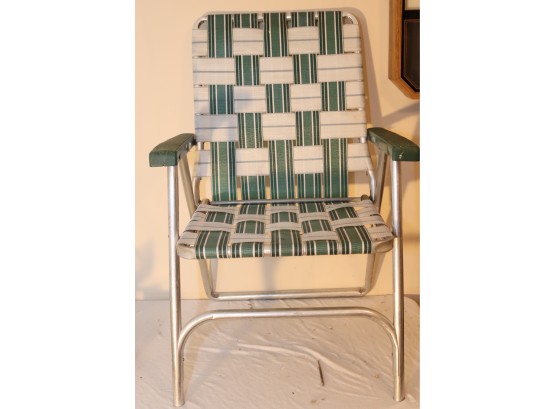 Vintage Folding Aluminum And Nylon Weave Lawn Beach Chair
