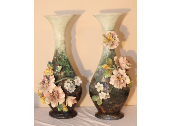 Pair Of Vintage Floral Vases