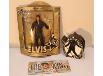 Vintage Elvis Presley Collectibles License Plate Figurine And Tea Pot