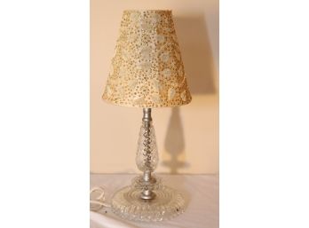 Vintage Crystal Clear Glass Table Lamp W/ Shade