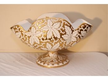 Vintage Porcelain Ceramic Centerpiece Gold Leaf Floral Pattern Made In Italy