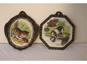 VINTAGE ARTINI Set Of Two (2) Sculptured Engraving Kitten And Puppy 4D Etched Cat Dog